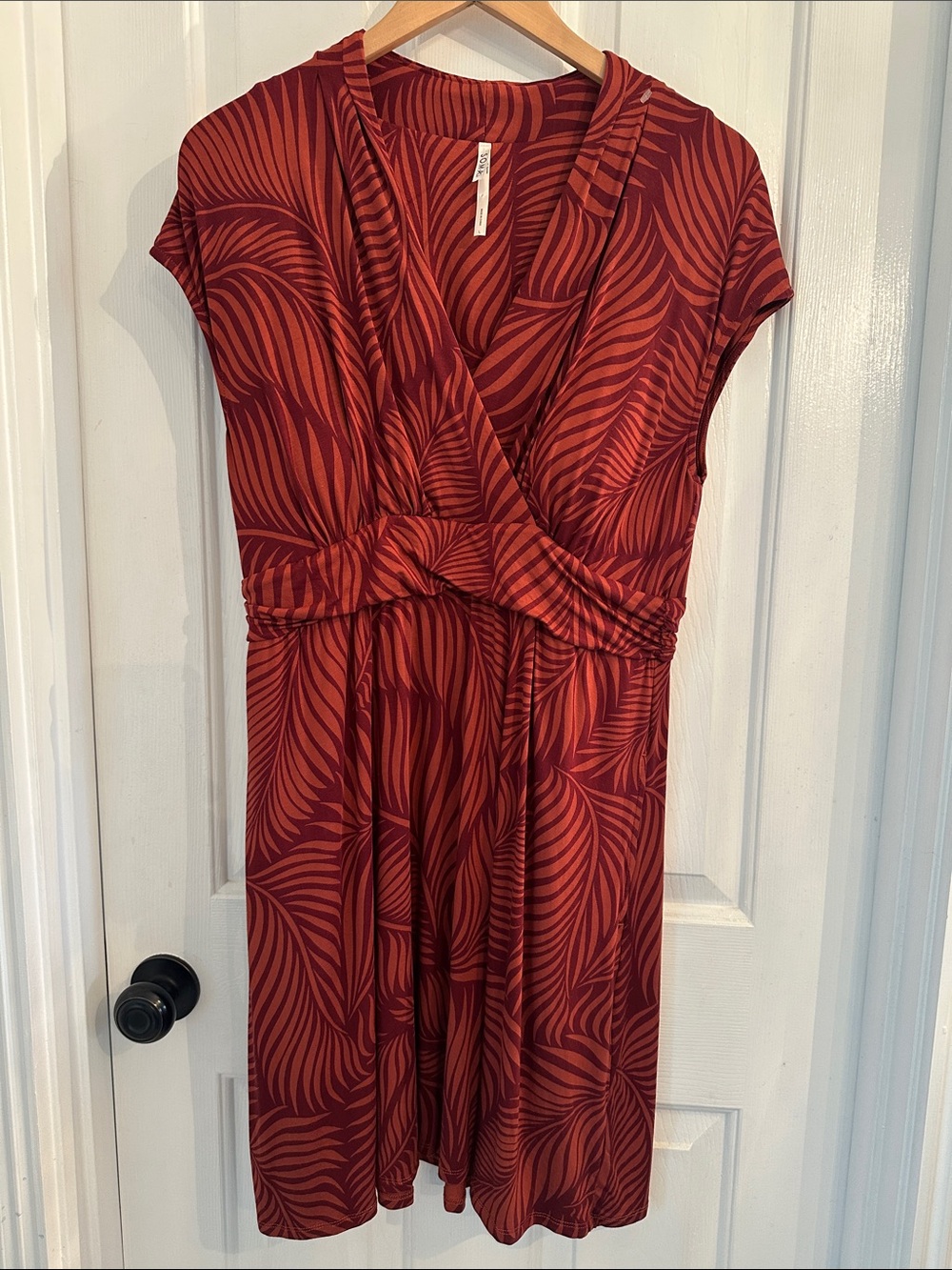 Soma Rust Red Leaf-Print Wrap Midi Dress